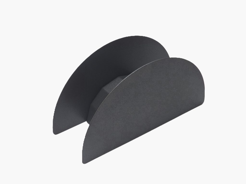 Pulverbeschichtete Variante Dunkelgrau pulverbeschichteter Edelstahl-Schlauchhalter mit Frontblende.