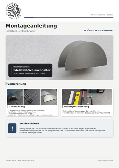 Montageanleitung für den Stainless Pepper Edelstahl-Schlauchhalter mit neuer Frontblende 